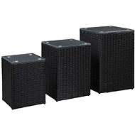 Side tables 3 pcs with glass top black polyrattan - Side Table