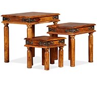 3-piece set of nesting tables, sheesham solid wood, brown - Side Table