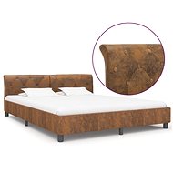 Bed frame brown faux brushed leather 180 x 200 cm - Bed Frame