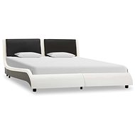 Bed frame with LED light white and black faux leather 140 x 200 cm - Bed Frame