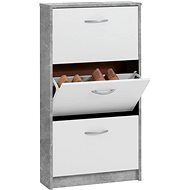 FMD Shoe rack with 3 hinged compartments white and concrete grey - Shoe Rack