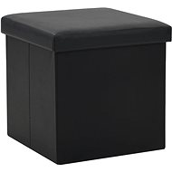 Folding storage stool black faux leather - Stool