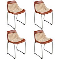 Dining Chairs 4 pcs Brown and Beige Genuine Leather and Canvas - Dining Chair