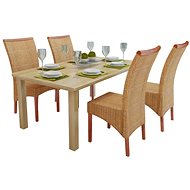 Dining chairs 4 pcs brown natural rattan - Dining Chair