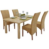 Dining chairs 4 pcs brown natural rattan - Dining Chair