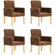 Dining chair 4 pcs brown faux brushed leather - Dining Chair
