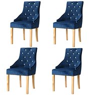 Dining Chairs 4 pcs Blue Solid Oak Wood and Velvet - Dining Chair