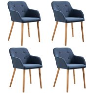 Dining chairs 4 pcs blue textile and solid oak wood - Dining Chair