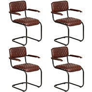 Dining Chair 4 pcs with Armrests Brown Genuine Leather - Dining Chair