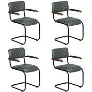 Dining Chair 4 pcs with Grey Genuine Leather Armrests - Dining Chair