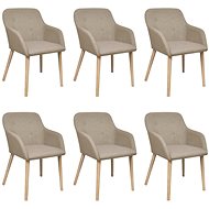 Dining Chairs 6 pcs Beige Textile and Solid Oak Wood - Dining Chair