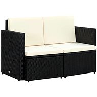 2-seater Garden Sofa with Cushions Black Polyrattan 44179 - Garden Sofa