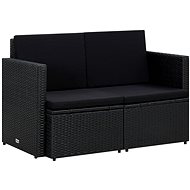 2-seater Garden Sofa with Cushions Black Polyrattan 45784 - Garden Sofa