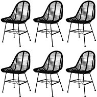 Dining chairs 6 pcs black natural rattan - Dining Chair