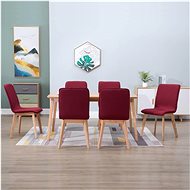Dining chairs 6 pcs red textile and solid oak wood - Dining Chair