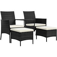 2 seater Garden Sofa with Table and Ottoman Polyrattan Black 44452 - Garden Armchair