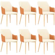 Dining chairs 6 pcs brown and cream textile - Dining Chair