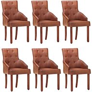 Dining chair 6 pcs brown genuine goat leather - Dining Chair