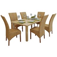 Dining chair 6 pcs brown natural rattan - Dining Chair