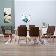 Dining chairs 6 pcs brown textile and solid oak wood - Dining Chair
