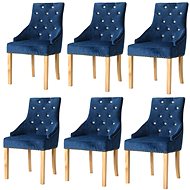 Dining Chairs 6 pcs Blue Solid Oak Wood and Velvet - Dining Chair