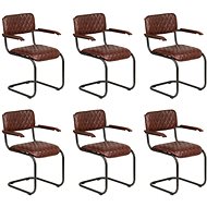 Dining Chair 6 pcs with Armrests Brown Genuine Leather - Dining Chair