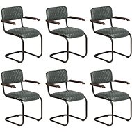 Dining Chair 6 pcs with Armrests Grey Genuine Leather - Dining Chair