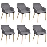 Dining Chairs 6 pcs Light Grey Textile and Solid Oak Wood - Dining Chair
