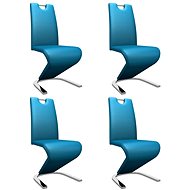 Dining chair with zigzag design 4 pcs blue faux leather - Dining Chair