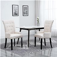 Dining chair with armrests 2 pcs beige textile - Dining Chair