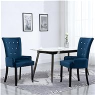 Dining chair with armrests 2 pcs dark blue velvet - Dining Chair