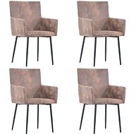 Dining chair with armrests 4 pcs brown faux brushed leather - Dining Chair