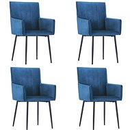 Dining chair with armrests 4 pcs blue velvet - Dining Chair