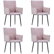 Dining chair with armrests 4 pcs pink velvet - Dining Chair