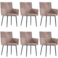 Dining chair with armrests 6 pieces of brown artificial leather - Dining Chair