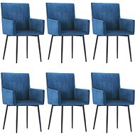 Dining Chair with Armrests 6 pieces, Blue Velvet - Dining Chair