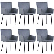Dining Chair with Armrests 6 pcs Grey Faux Brushed Leather - Dining Chair
