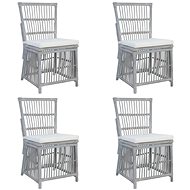 Dining chairs with cushions 4 pcs gray natural rattan - Dining Chair