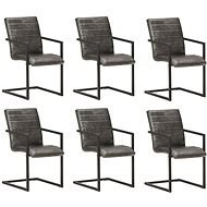 Cantilever Dining Chairs 6 pcs Grey Genuine Leather - Dining Chair