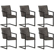 Cantilever dining chairs 6 pcs gray genuine leather - Dining Chair