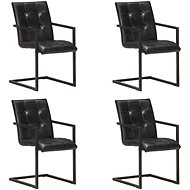 Cantilever Dining Chairs 4 pcs Black Genuine Leather - Dining Chair
