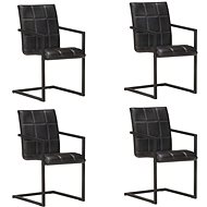 Cantilever dining chairs 4 pcs black genuine leather - Dining Chair