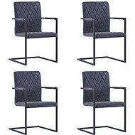 Cantilever dining chairs 4 pcs black faux leather - Dining Chair