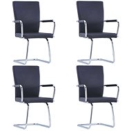 Cantilever dining chairs 4 pcs black faux leather - Dining Chair