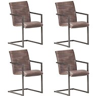 Cantilever dining chairs 4 pcs brown genuine leather - Dining Chair