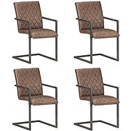 Cantilever dining chairs 4 pcs brown genuine leather - Dining Chair