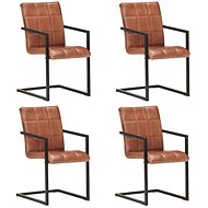 Cantilever Dining Chairs 4 pcs Brown Genuine Leather - Dining Chair