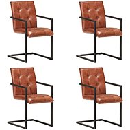 Cantilever Dining Chairs 4 pcs Brown Genuine Leather - Dining Chair