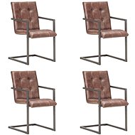 Cantilever dining chairs 4 pcs brown with genuine leather flap - Dining Chair