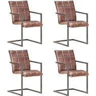 Cantilever dining chairs 4 pcs brown with genuine leather flap - Dining Chair